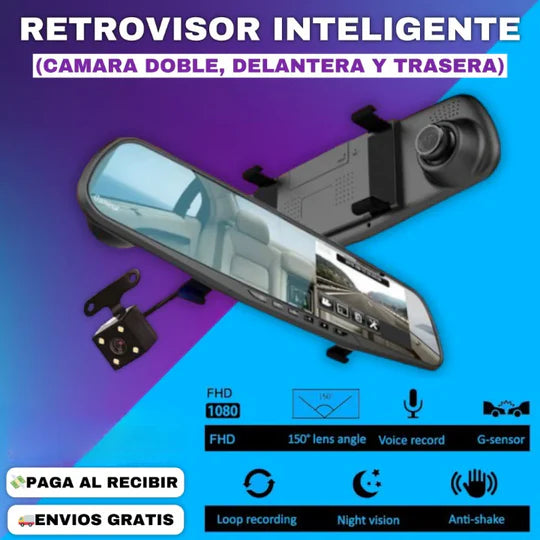 Espejo retrovisor con camara frontal y trasera
